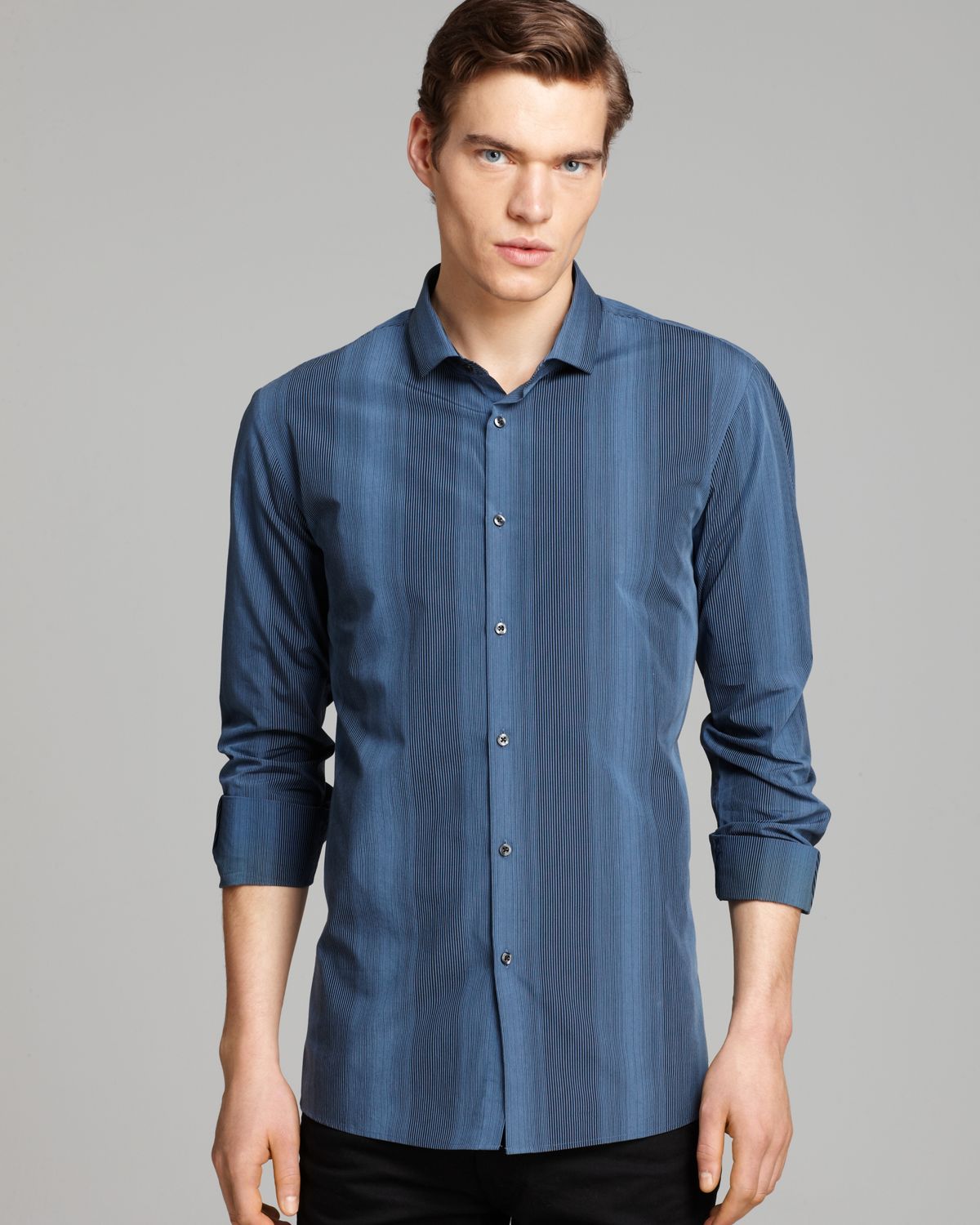 Hugo Boss Hugo Edmond Optical Stripe Sport Shirt Slim Fit in Blue for ...