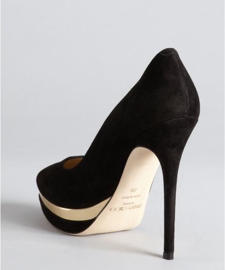 Jimmy Choo Black Suede and Gold Lacquered Platform Brulee Pumps in ...
