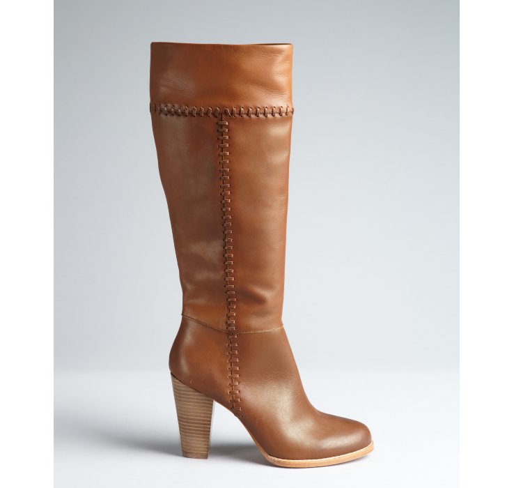 leather stacked heel boots