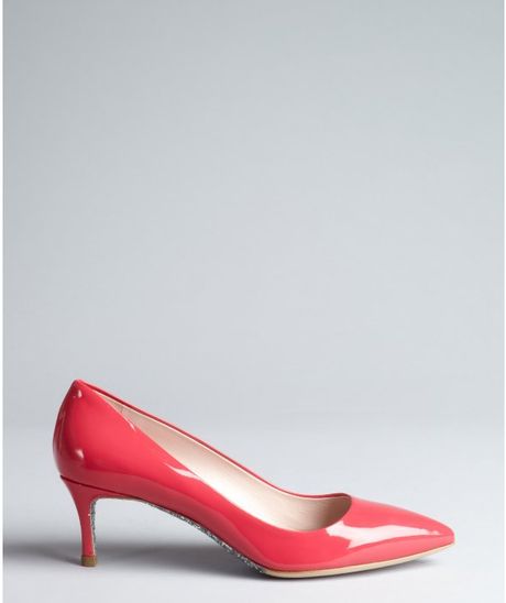 Miu Miu Hot Pink Patent Leather Glittered Sole Kitten Heel Pumps in ...