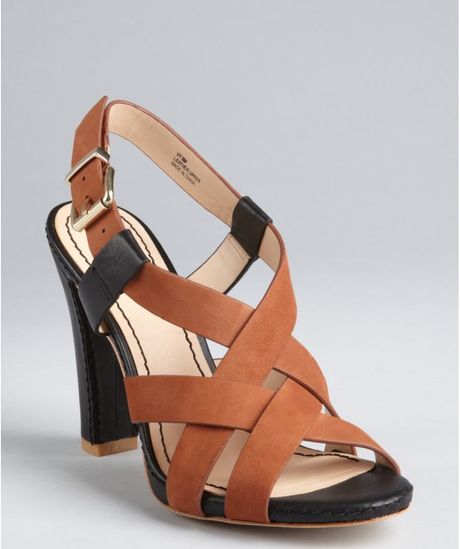 Pour La Victoire Black And Cognac Leather Strappy 'Vy' Slingback ...