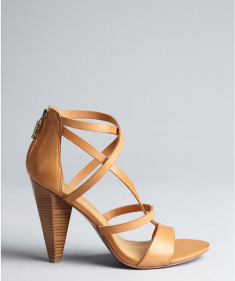 Rebecca Minkoff Camel Leather Strappy Matty Stacked Heel Sandals in ...