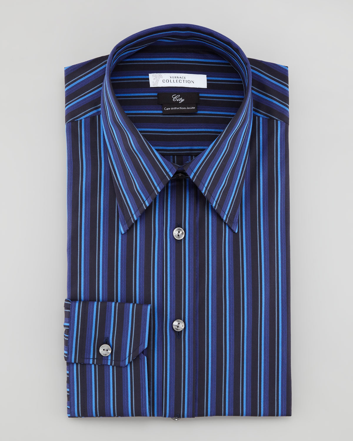 Versace Striped Sport Shirt in Blue for Men (blk/nv/gry/ltblue) | Lyst