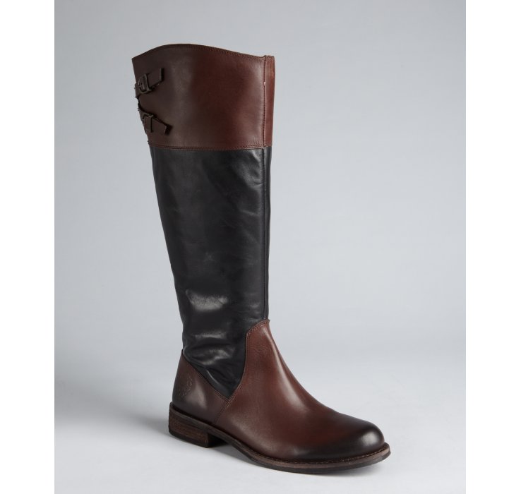 Vince camuto Black and Cognac Leather Buckle Strap Keaton Riding Boots ...