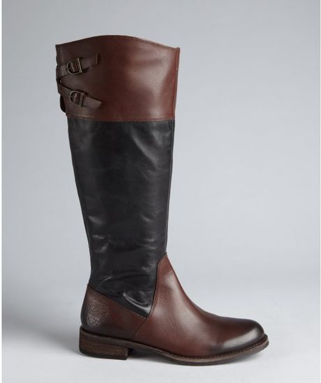 Vince Camuto Black and Cognac Leather Buckle Strap Keaton Riding Boots ...
