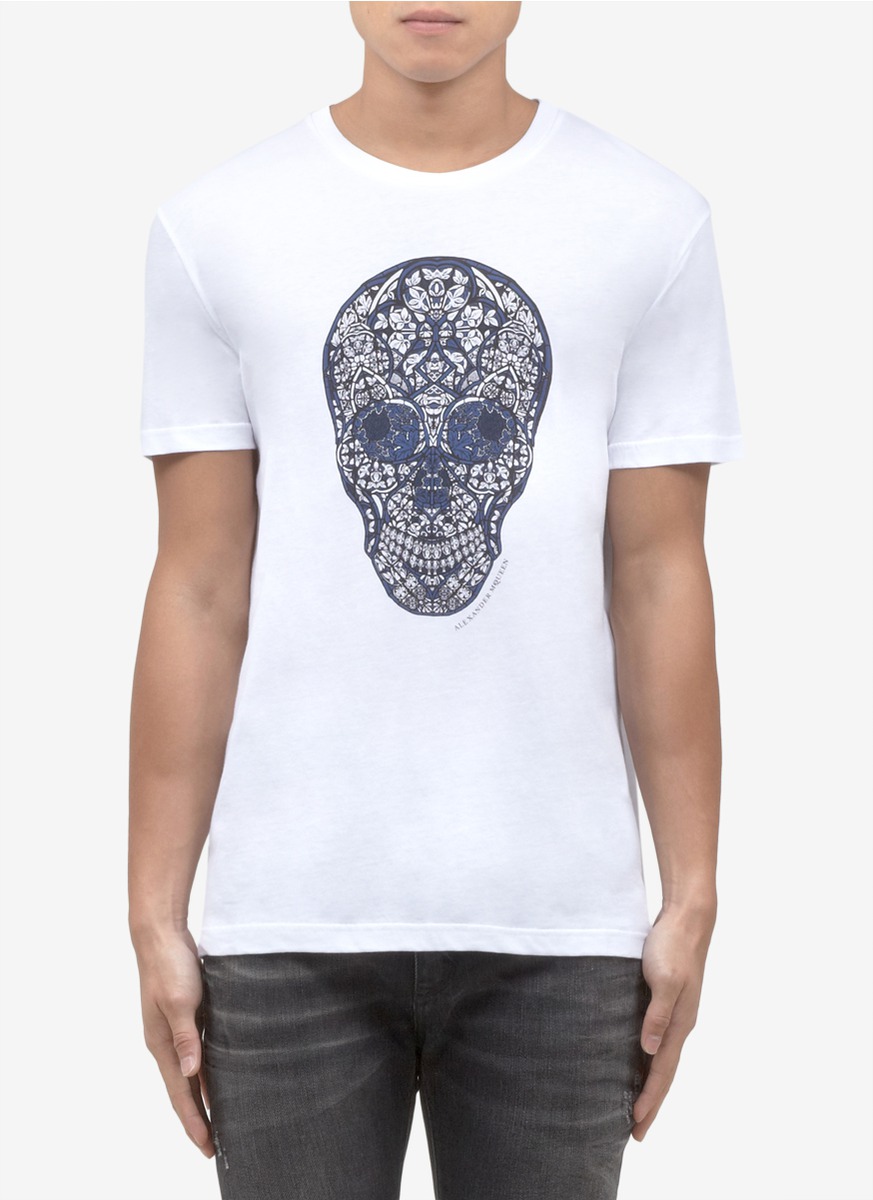 Alexander Mcqueen Stain Glass Skull Printed Cotton T-Shirt in White for ...
