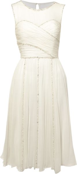 Biba Lily Sheer and Beaded Knee Length Wedding Dress in Beige (Ivory ...