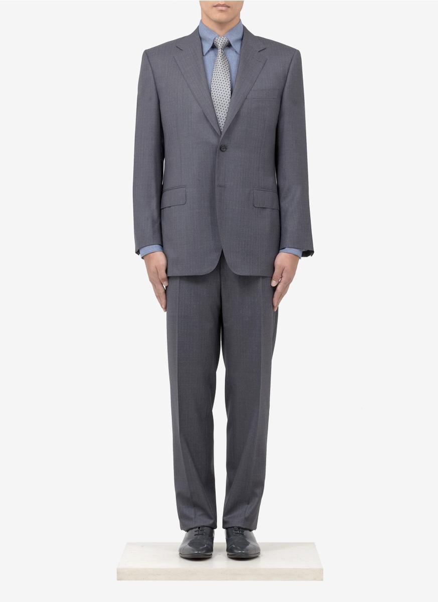 Canali Herringbone Wool Suit in Gray for Men | Lyst