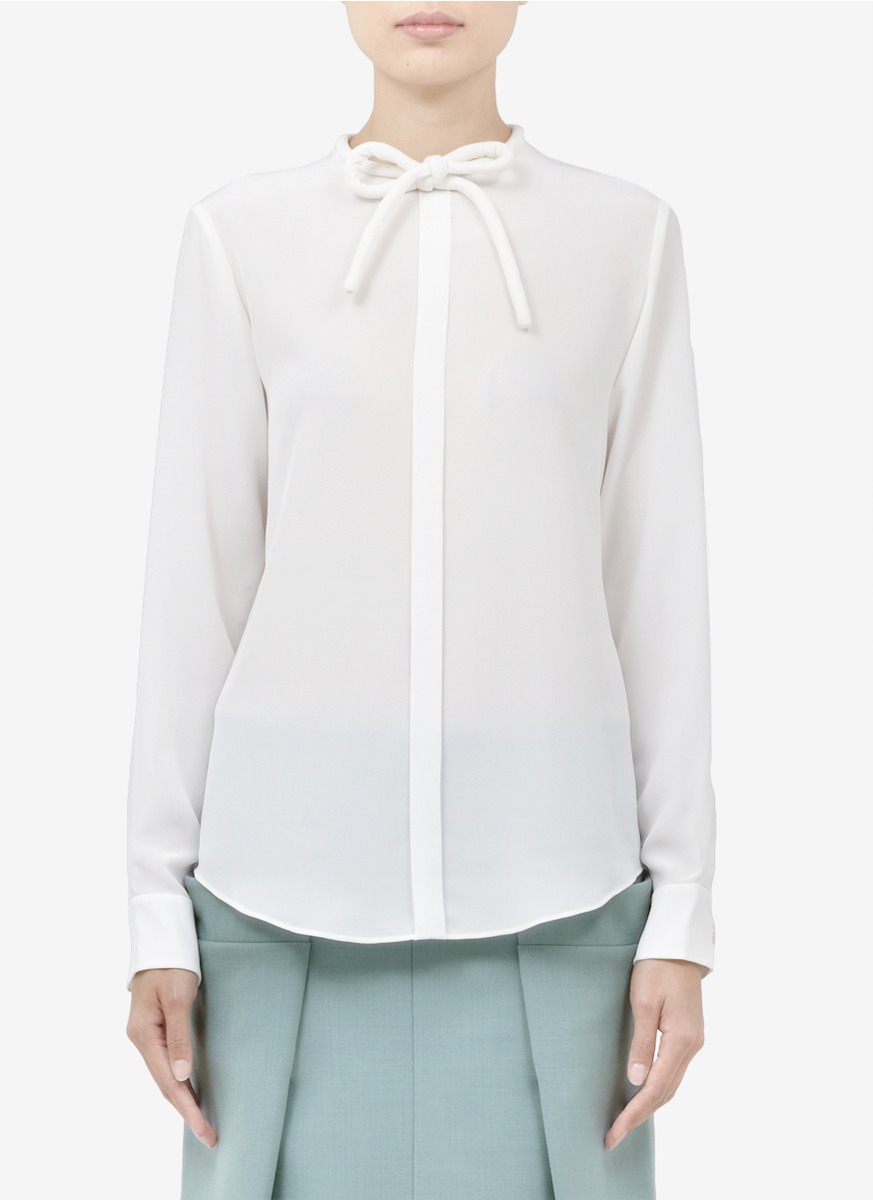 Chloé Bow Detail Silk Blouse in White | Lyst