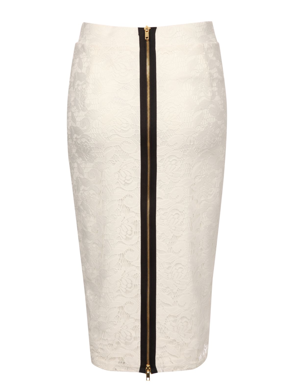 Jane norman Zip Back Lace Pencil Skirt in Natural | Lyst