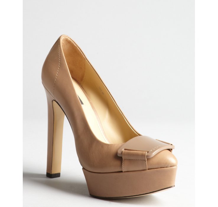 Rachel Zoe Black Leather Buckle Detail Jesse Pumps in Beige | Lyst