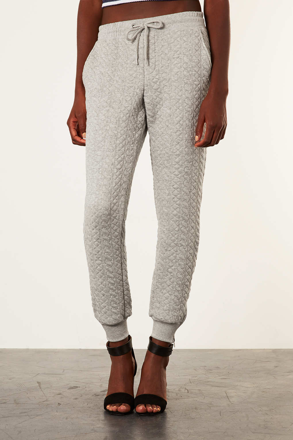 TOPSHOP Cable Knit Quilted Joggers in Gray - Lyst