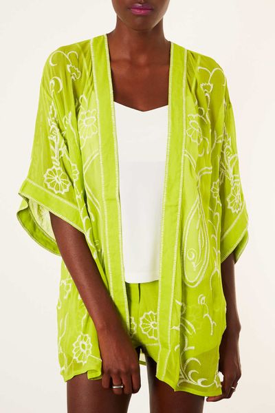 Topshop Mesh Embroidered Kimono in Green (LIME) | Lyst