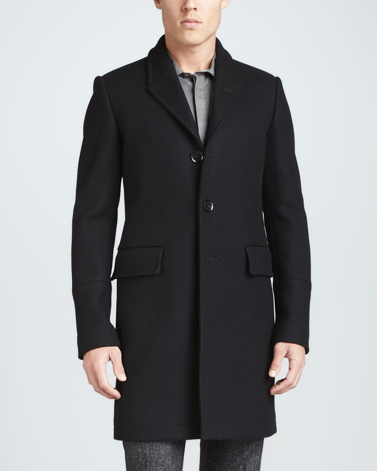Belstaff Oakdale Leather Under Collar Overcoat Black in Black for Men ...