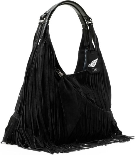 Diane Von Furstenberg Wrap Suede Fringe Bag in Black | Lyst