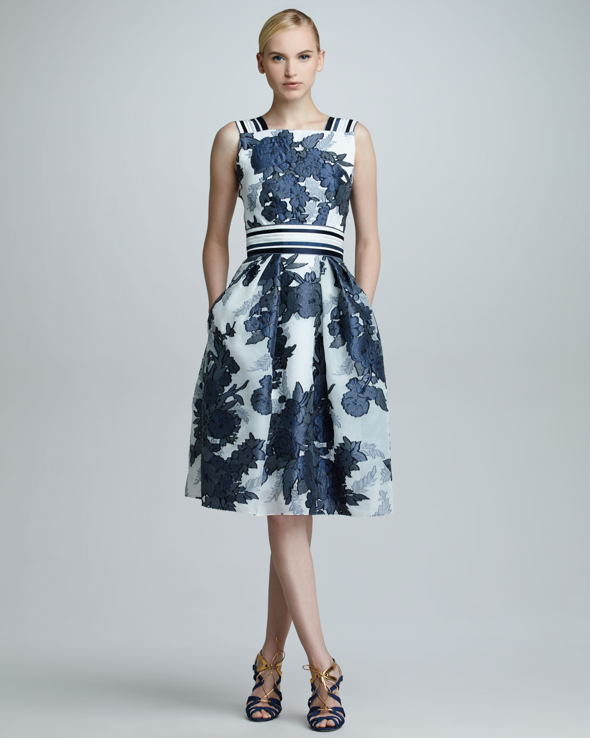 Lyst Carolina Herrera Fl Jacquard Organza Dress Blue In Gallery