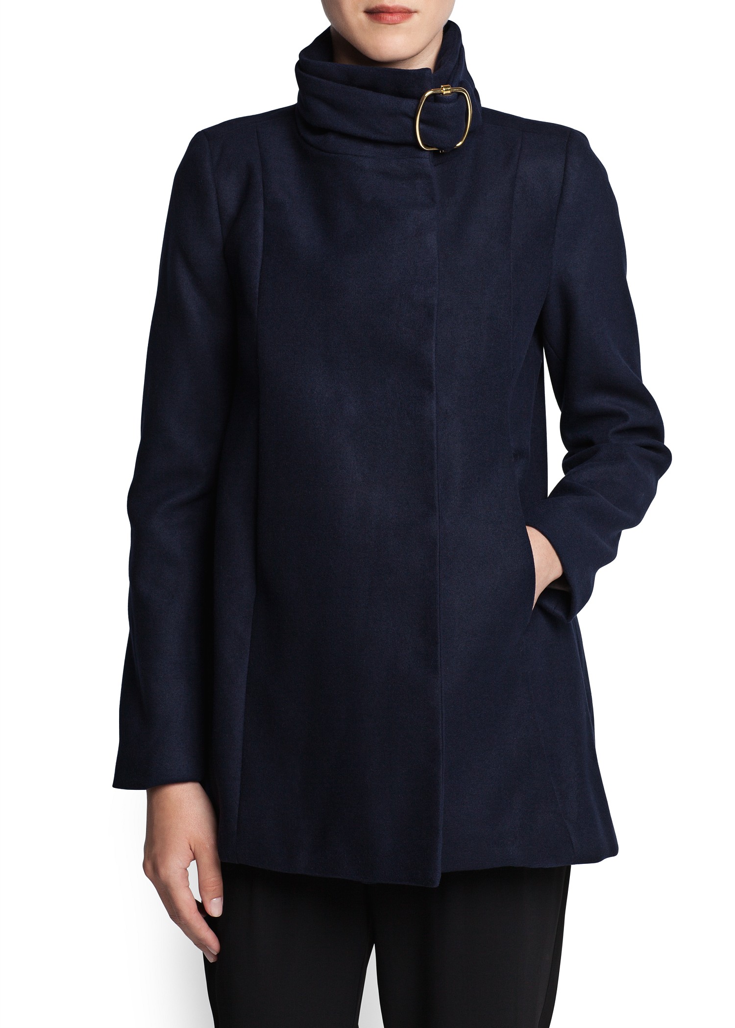 womens navy funnel neck coat