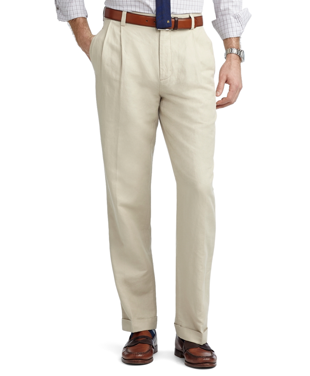 Lyst - Brooks brothers Elliot Fit Pleatfront Linen and Cotton Pants in ...