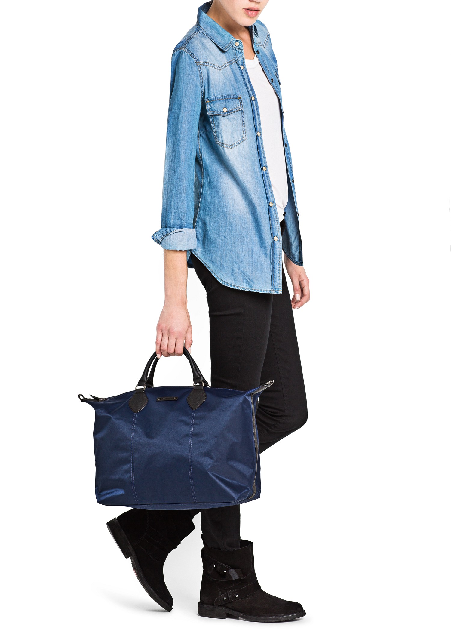 Lyst - Mango Nylon Shopper Bag in Blue