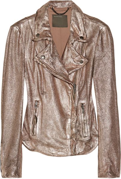 Muubaa Monteria Metallic Leather Biker Jacket in Pink (Rose gold) | Lyst