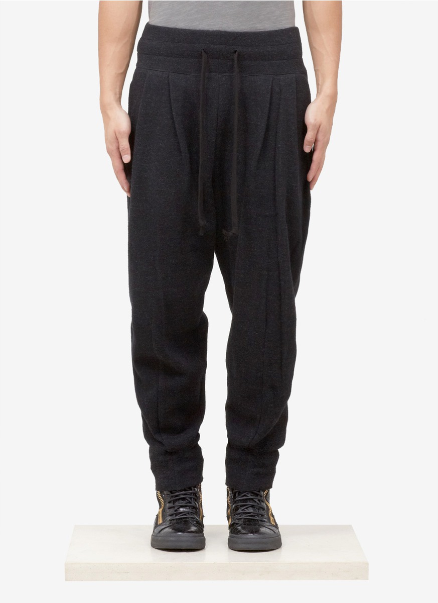 The Viridi-anne Wool Cotton Pleated Drawstring Pants in Black for Men ...