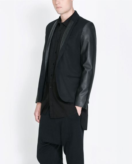 Zara Blazer with Faux Leather Appliqué in Black for Men | Lyst