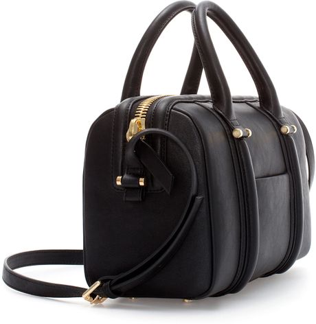 Zara Rigid Mini Bowling Bag with Pocket in Black | Lyst