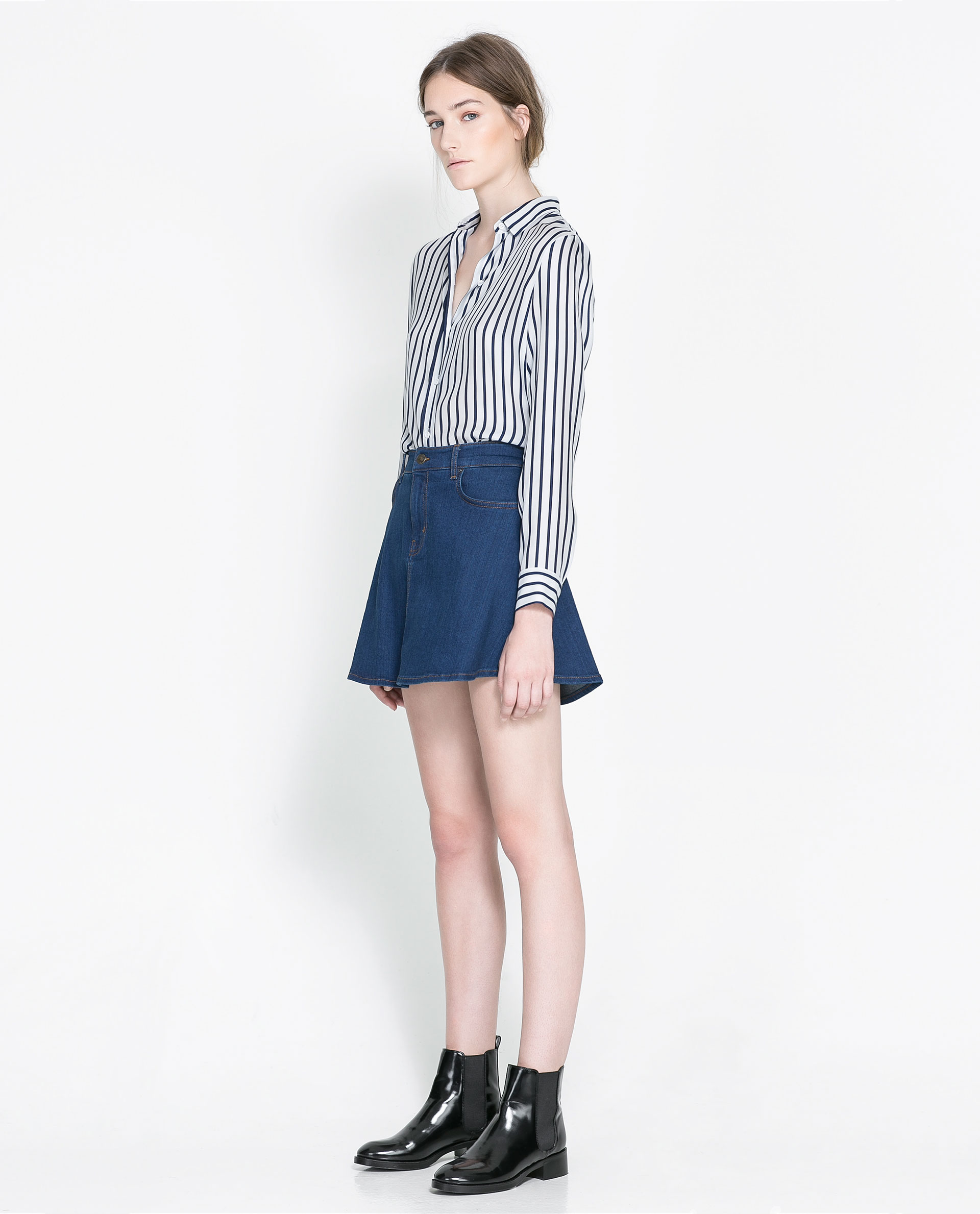 Zara Denim Skater Skirt in Blue | Lyst