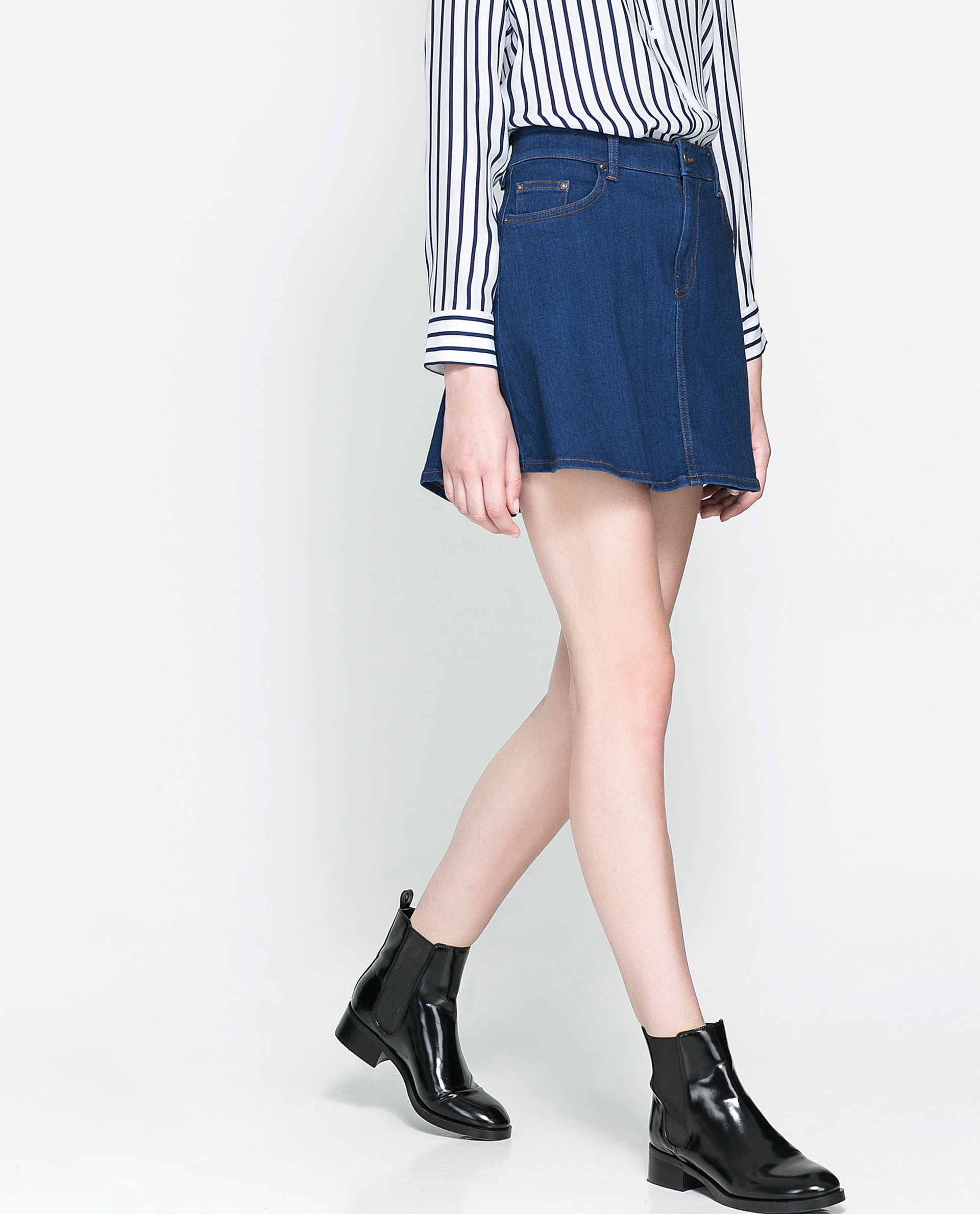 Zara Denim Skater Skirt in Blue Lyst