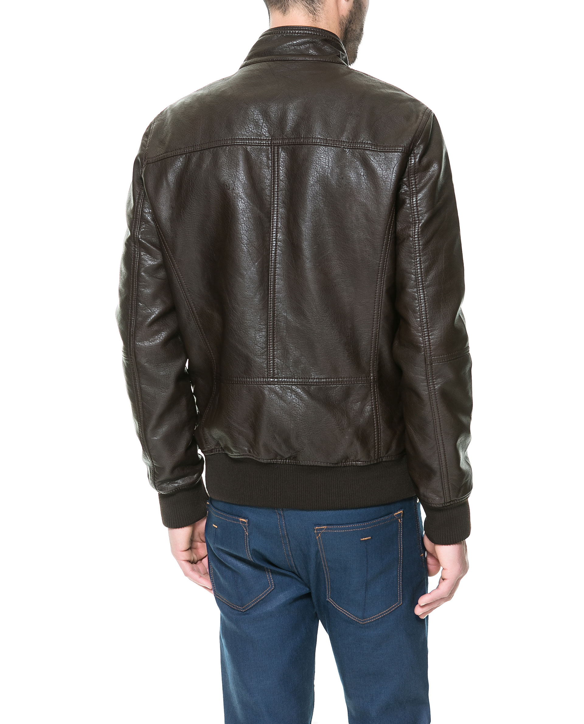 Zara Faux Leather Jacket with Chest Seam in Brown for Men | Lyst