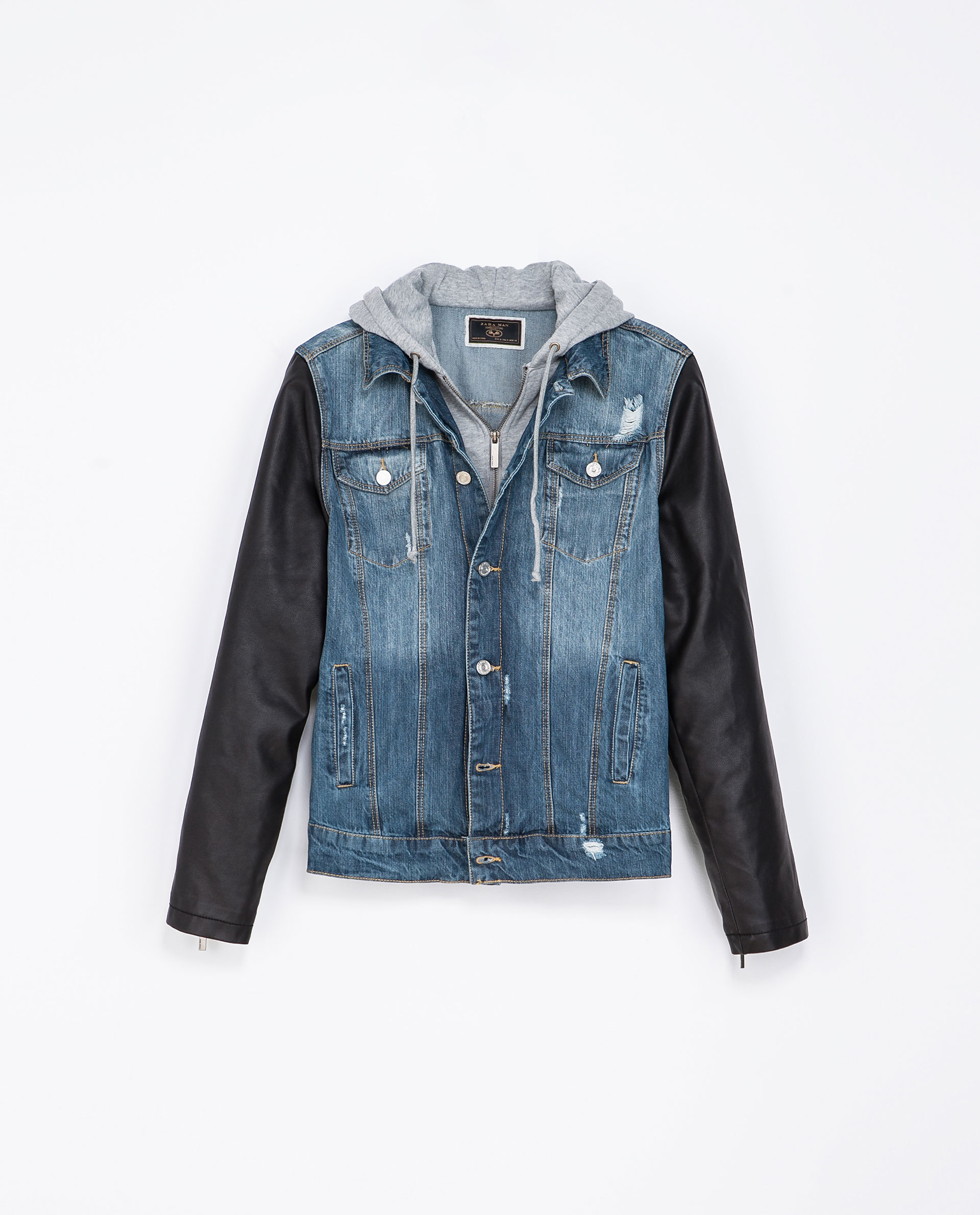 Zara Denim Jacket with Faux Leather Sleeves in Blue for Men (Dark blue ...