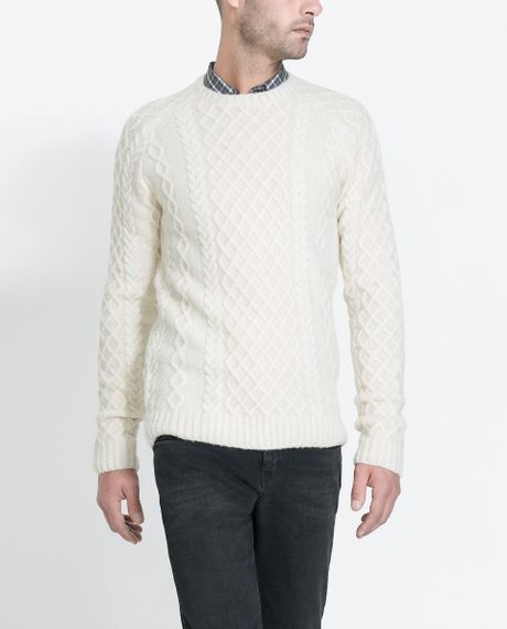 Zara Cable Knit Sweater in Beige for Men (Ecru) | Lyst