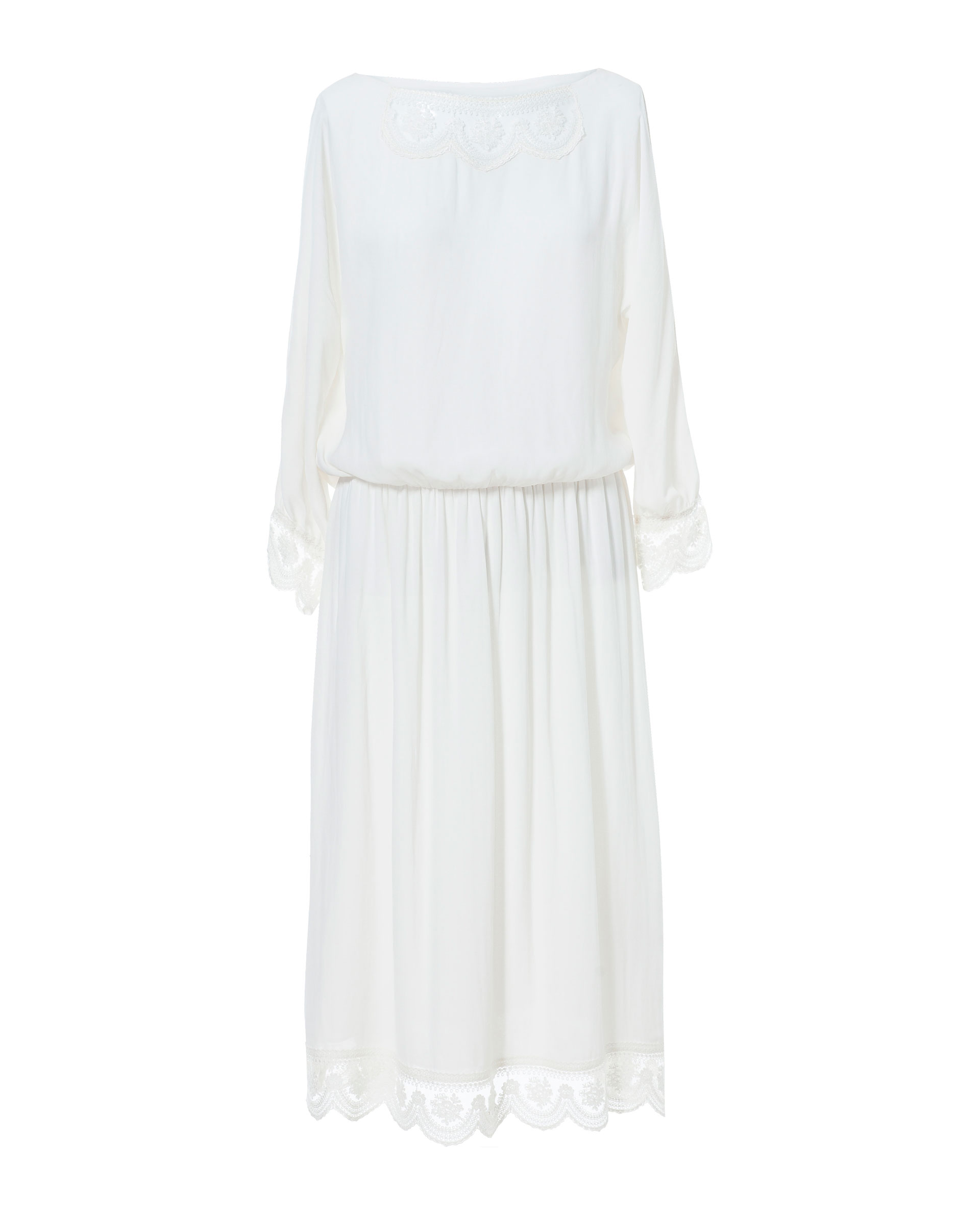 Zara Long Dress with Lace Trimming in White | Lyst