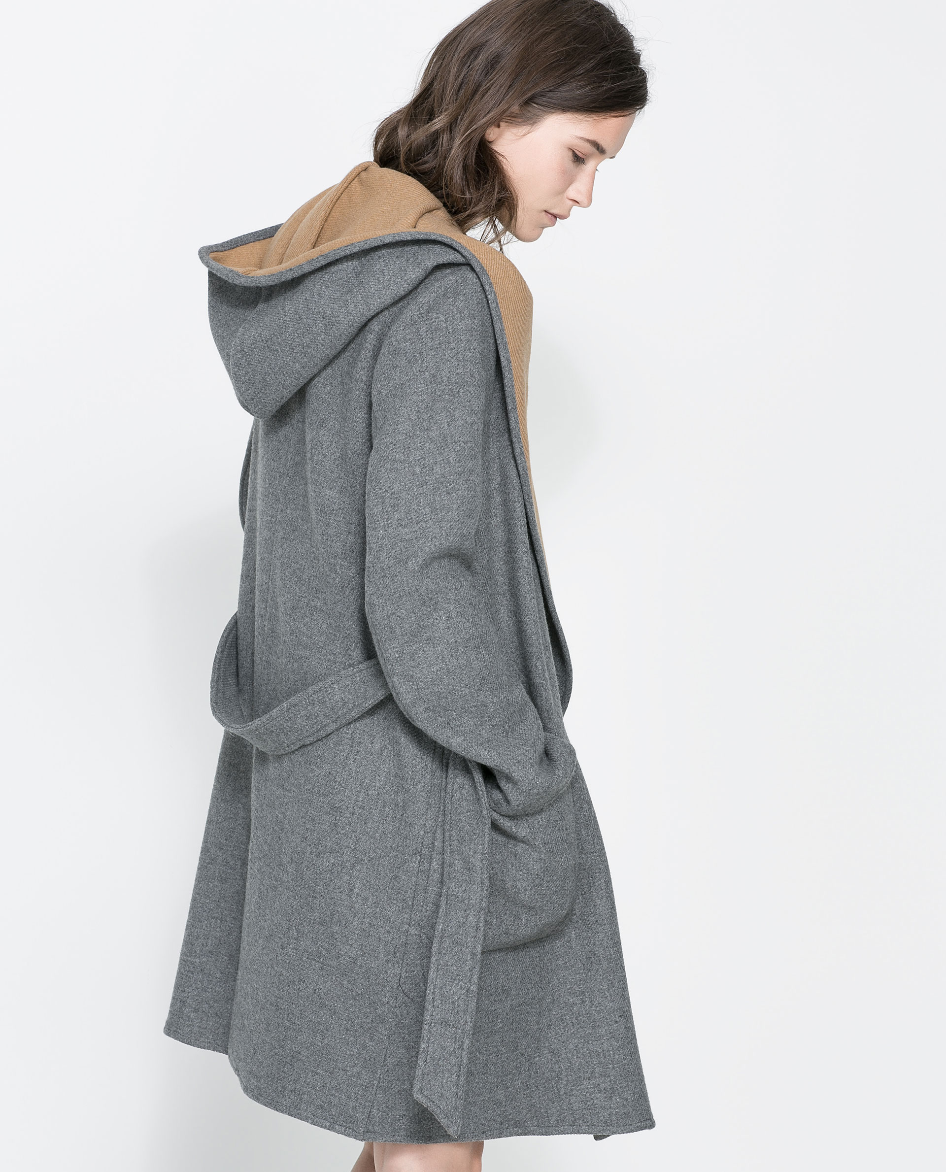 Zara Hooded Wool Coat in Gray | Lyst