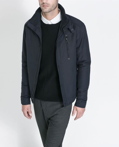 Zara Quilted Jacket with Knitted Collar in Blue for Men (Navy blue) | Lyst