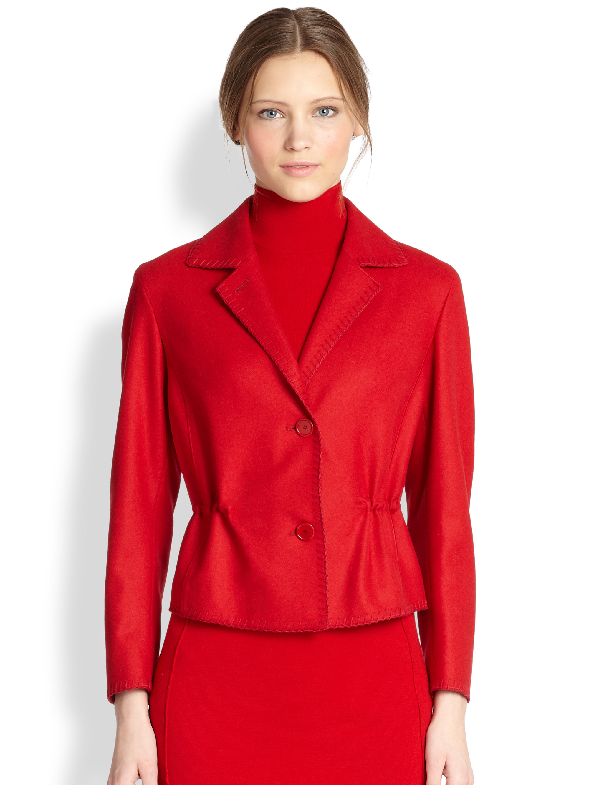 Akris punto Cropped Wool Jacket in Red | Lyst