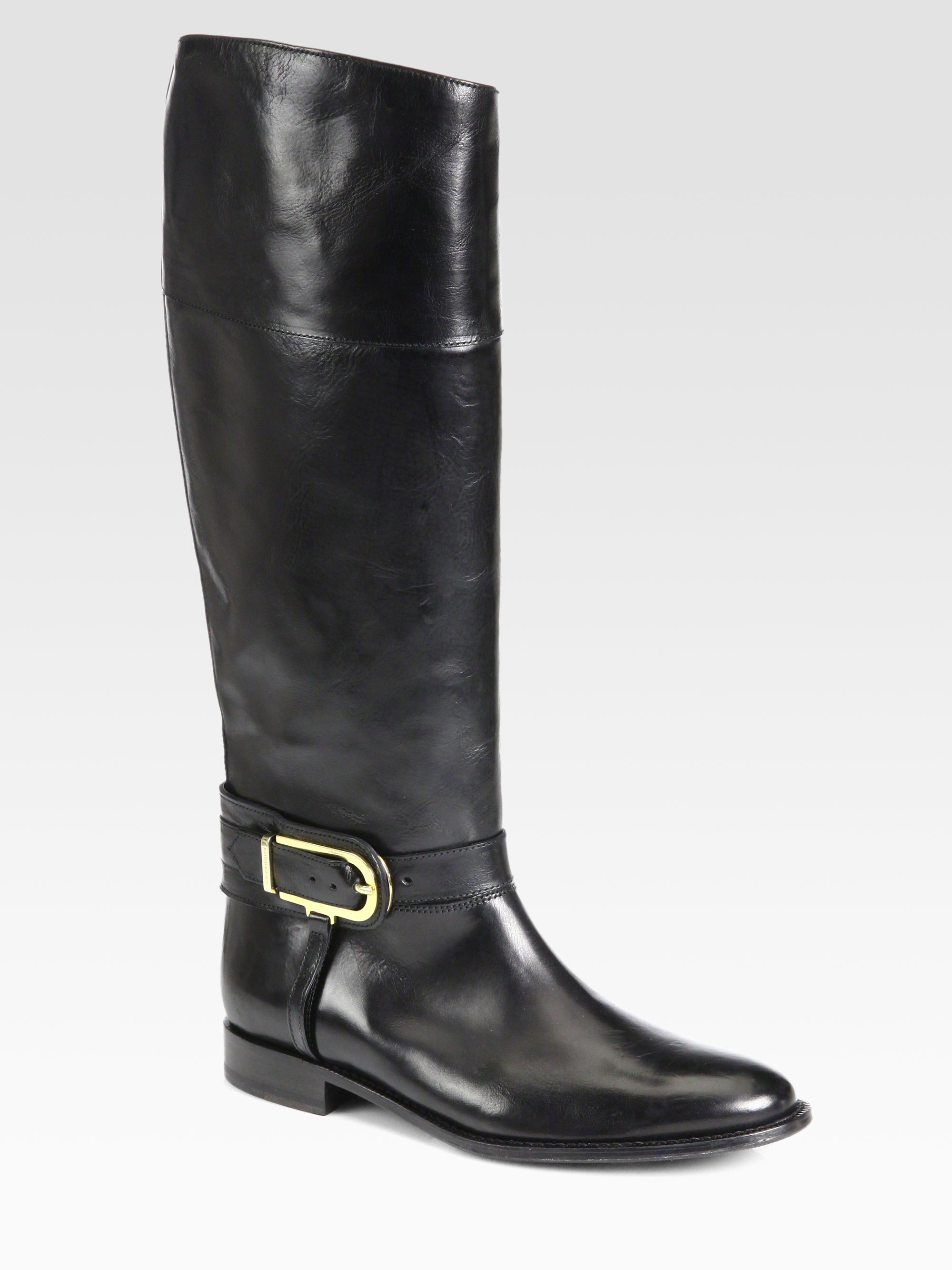 Burberry Winton Leather Riding Boots in Black | Lyst
