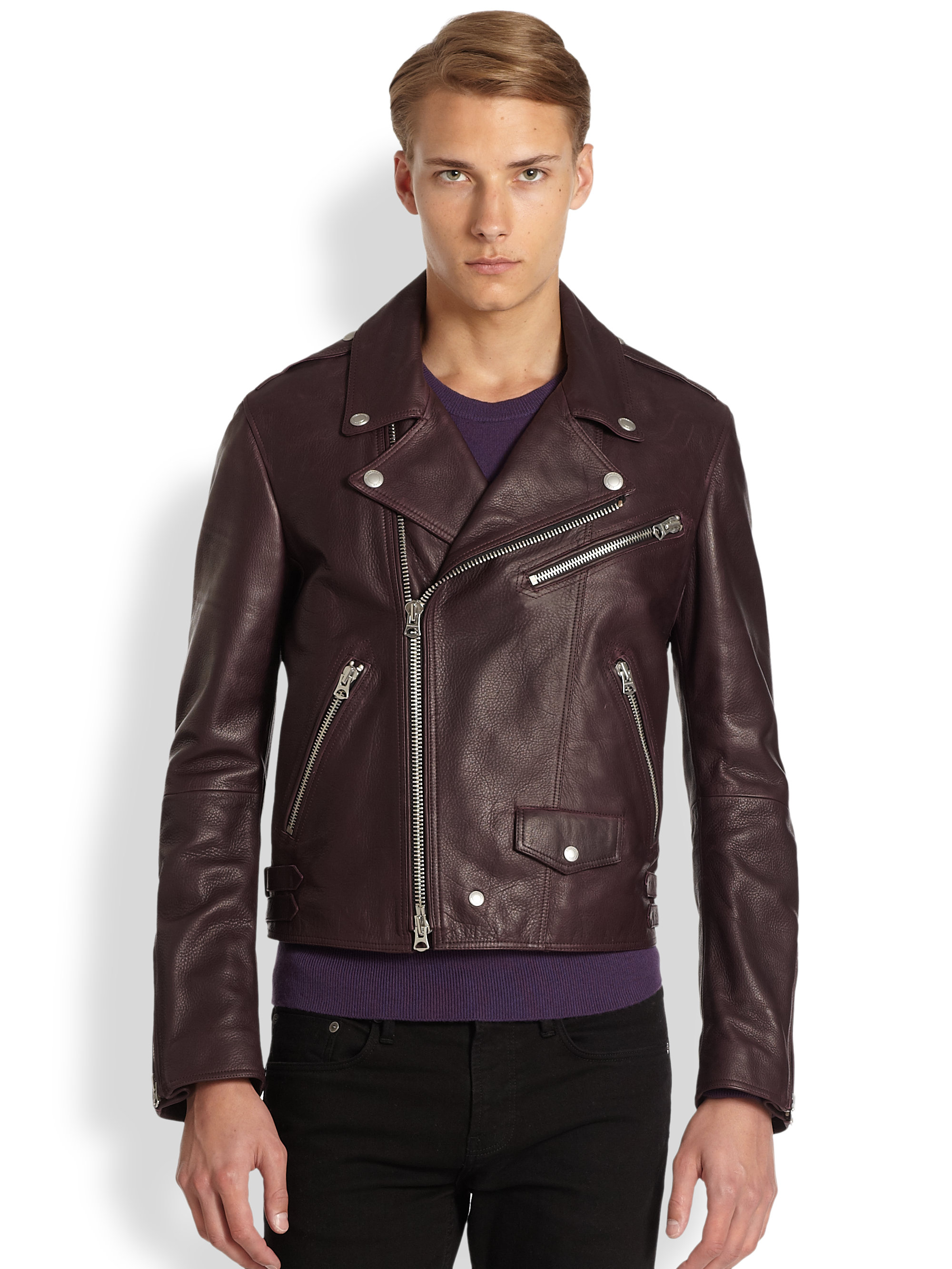 Lyst - Burberry Brit Roxton Leather Jacket in Purple for Men