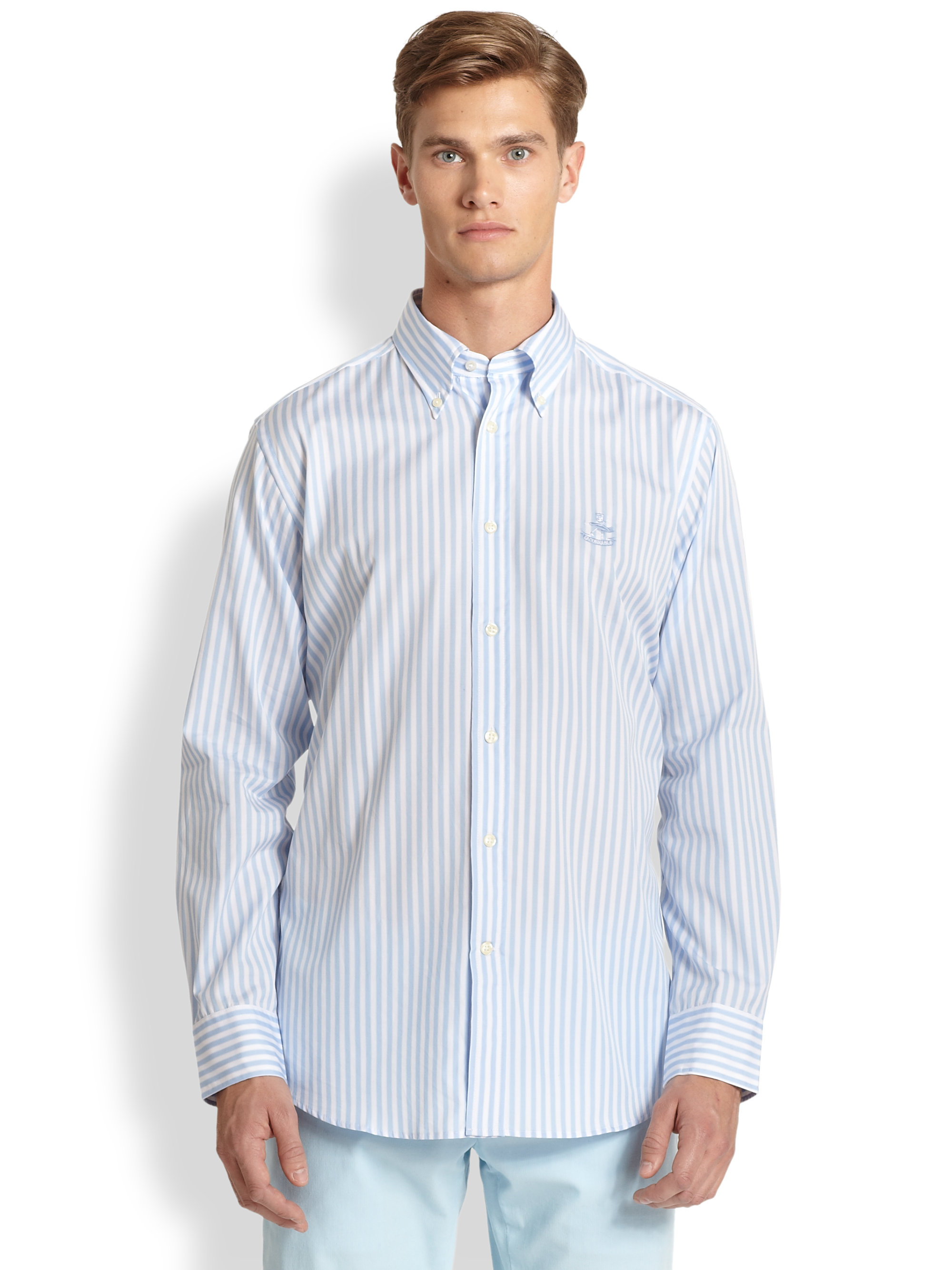 Façonnable Clubfit Striped Cotton Sportshirt in Blue for Men (BABY BLUE ...