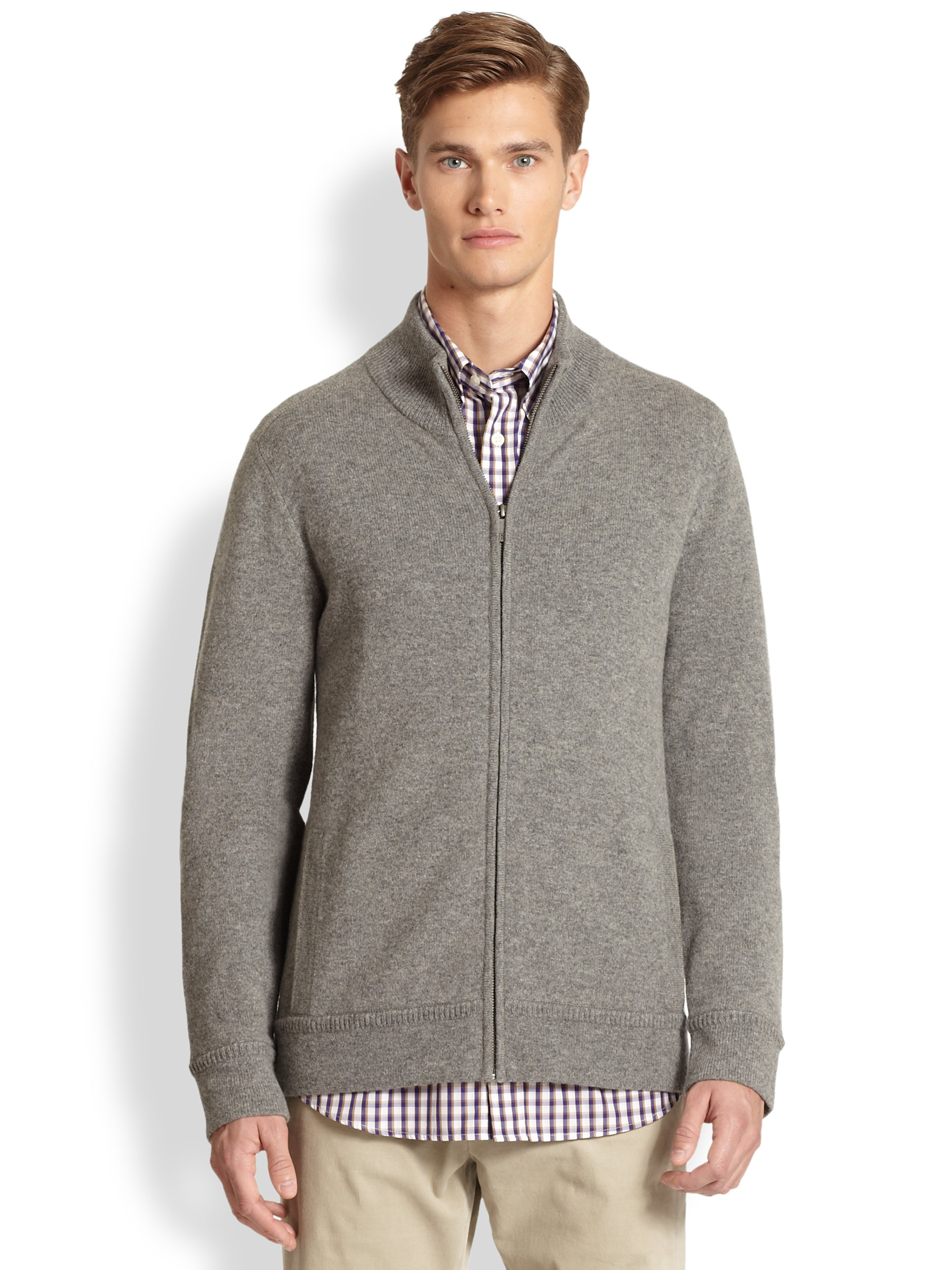 Faconnable Fullzip Melange Sweater in Gray for Men (LIGHT GREY) | Lyst