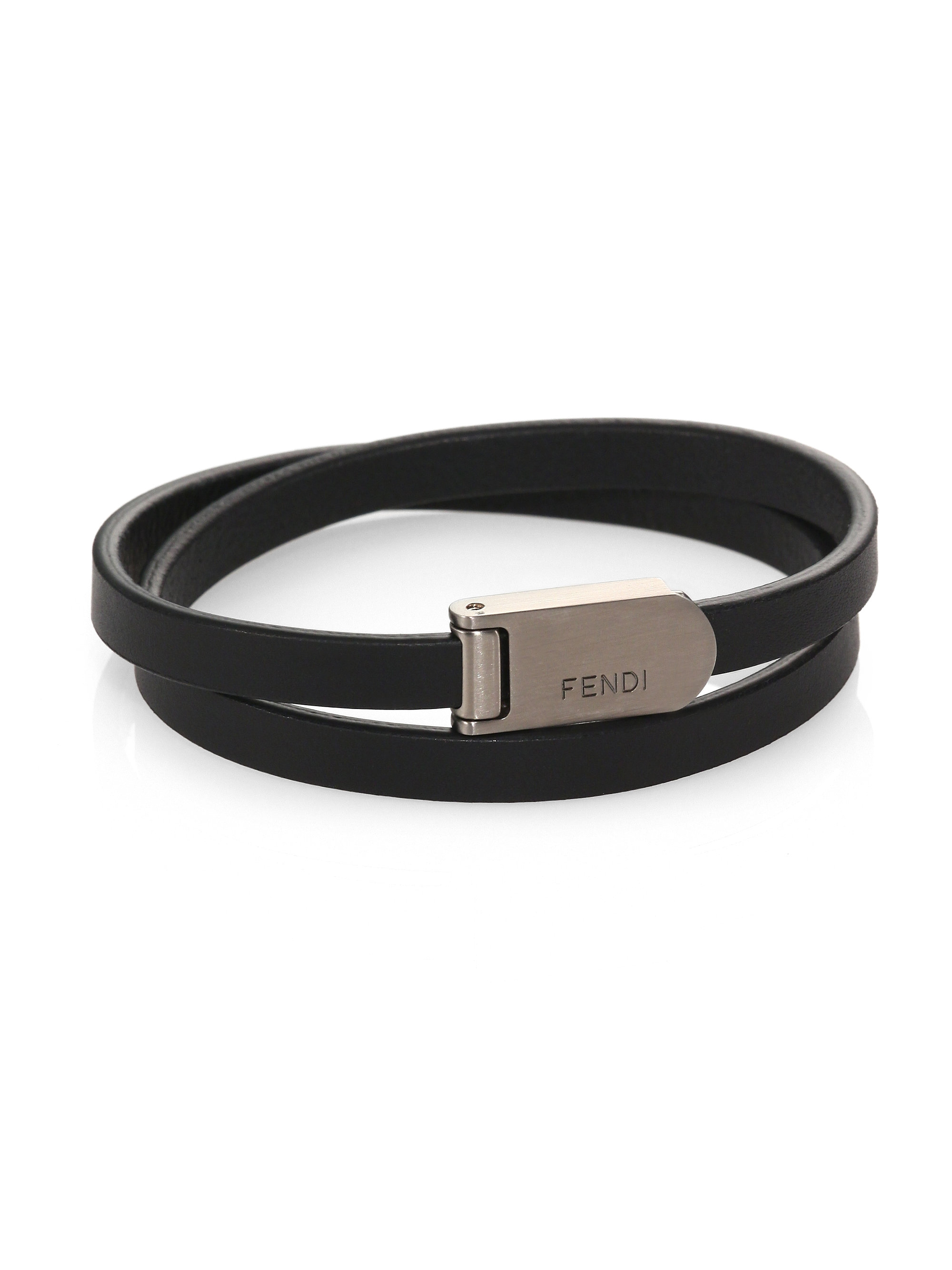 Lyst Fendi Leather Wrap Bracelet In Black For Men Gallery