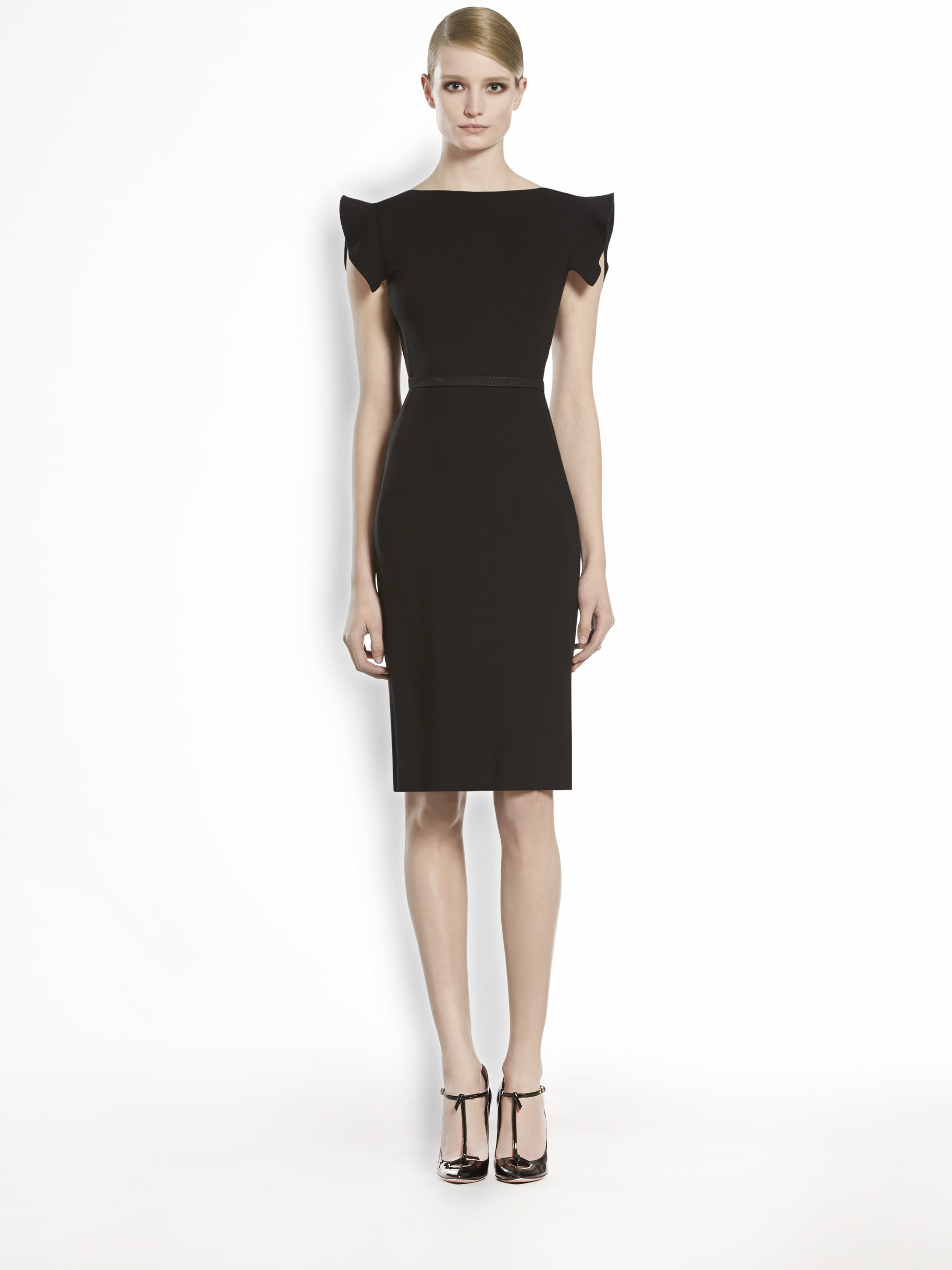Lyst Gucci Belted Shoulder Detail Dress In Black Gallery