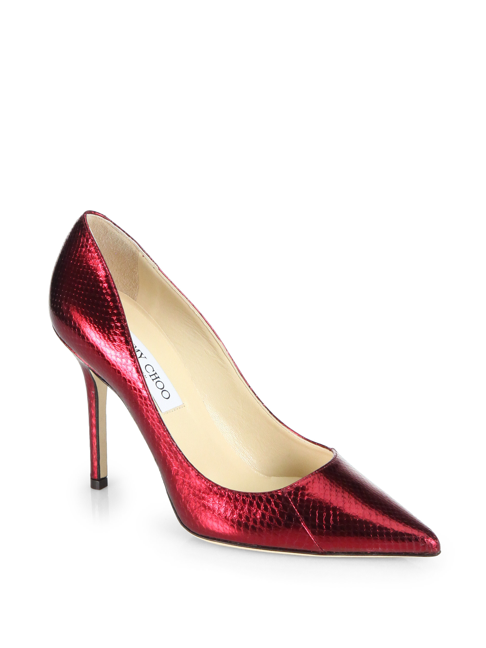 red snakeskin pumps