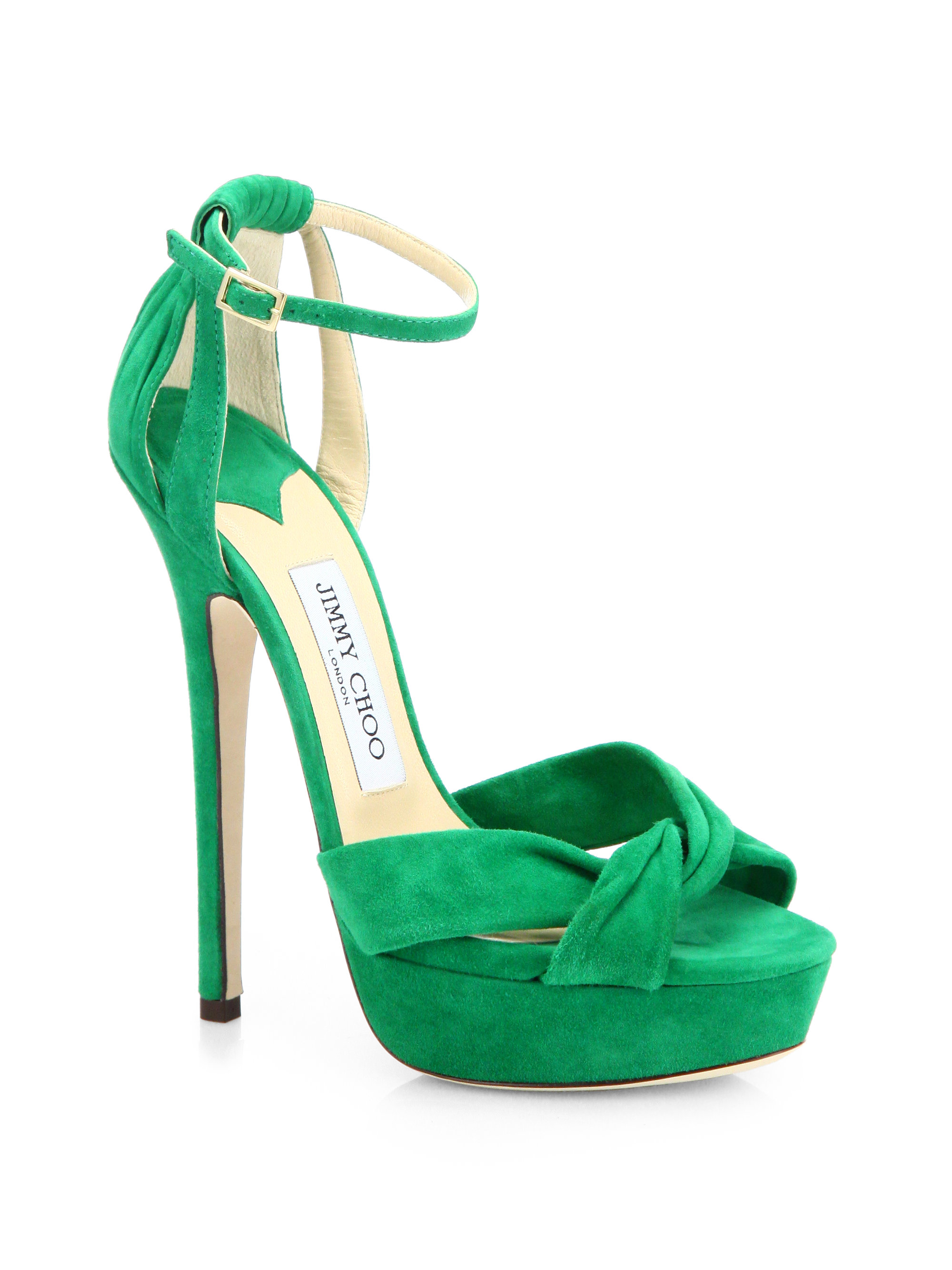 Jimmy Choo Greta Suede Ankle Strap Platform Sandals in Green (EMERALD ...
