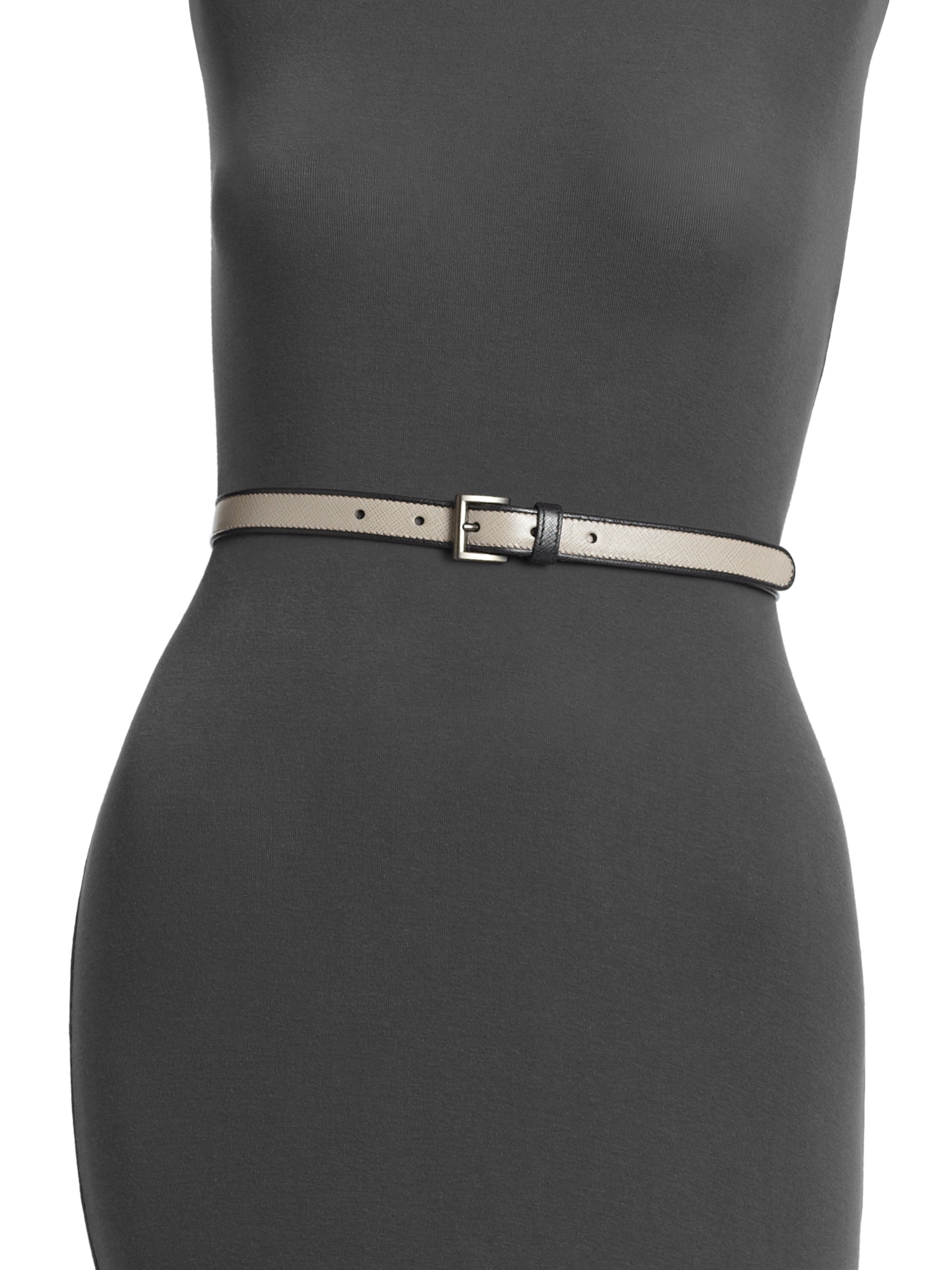 Prada Bicolor Saffiano Leather Belt in Gray (GREY BLACK) | Lyst  