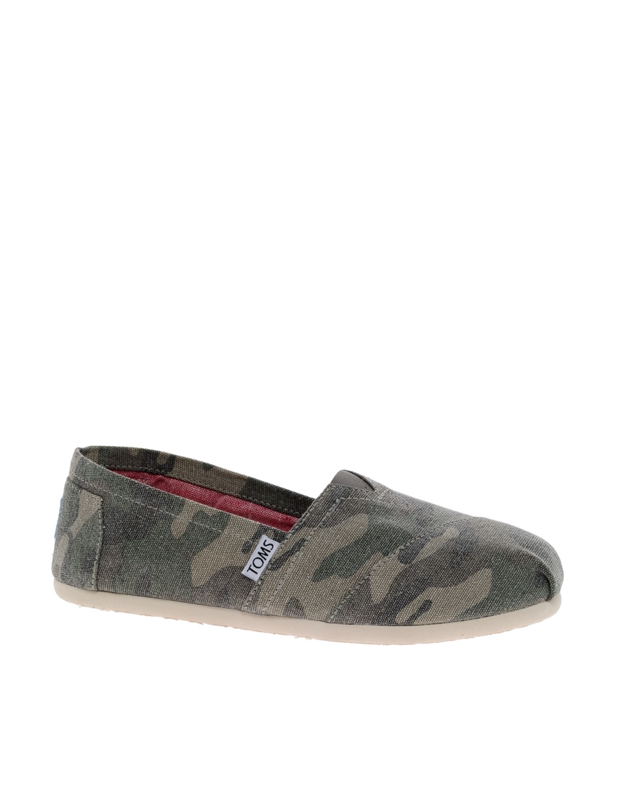 Toms Washed Camo Flat Shoes in Green | Lyst