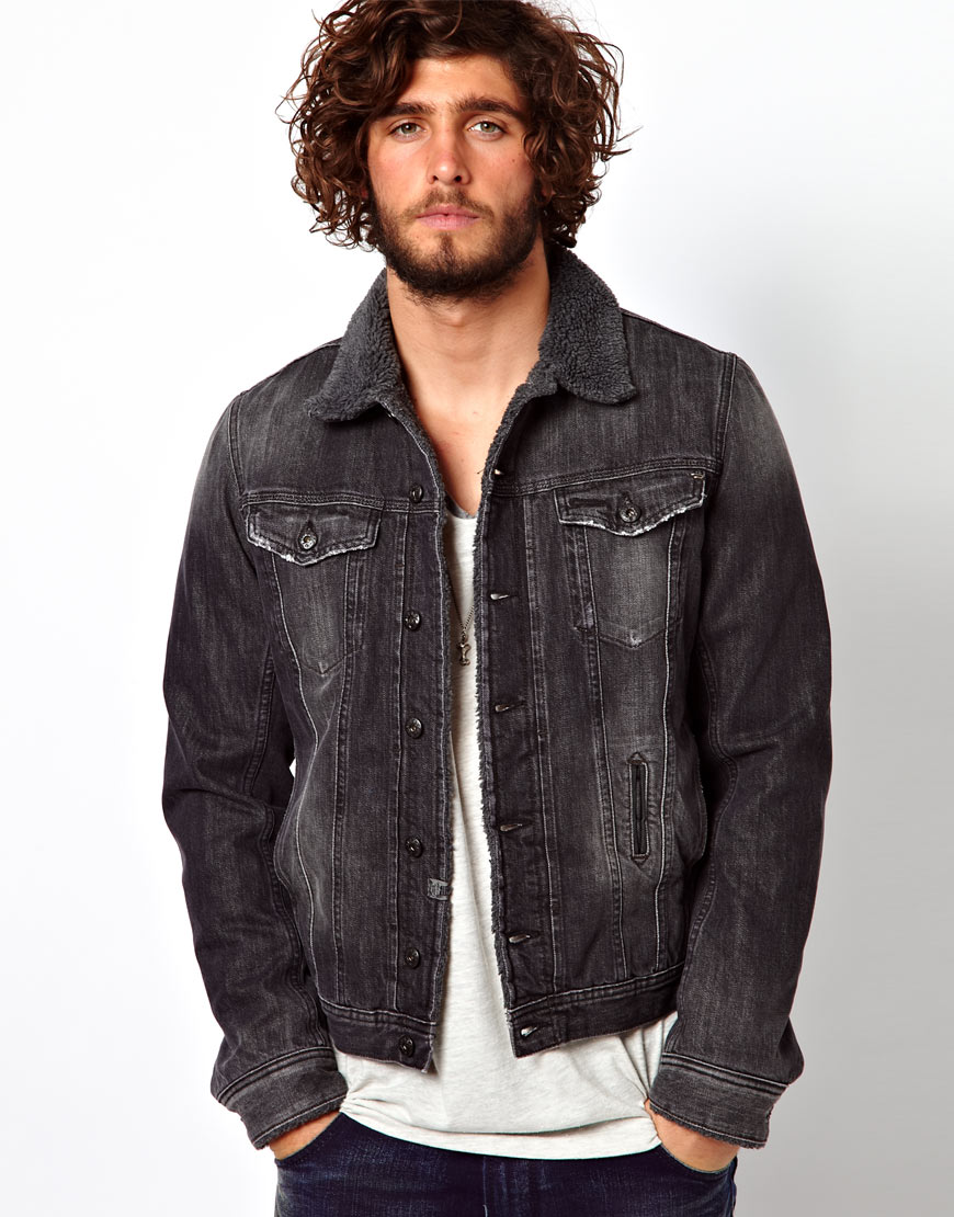 Diesel Denim Jacket Elshar Borg Lined in Black for Men | Lyst