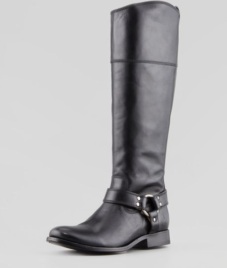 Frye Melissa Harness Riding Extended Calf Boot in Black (silver) | Lyst