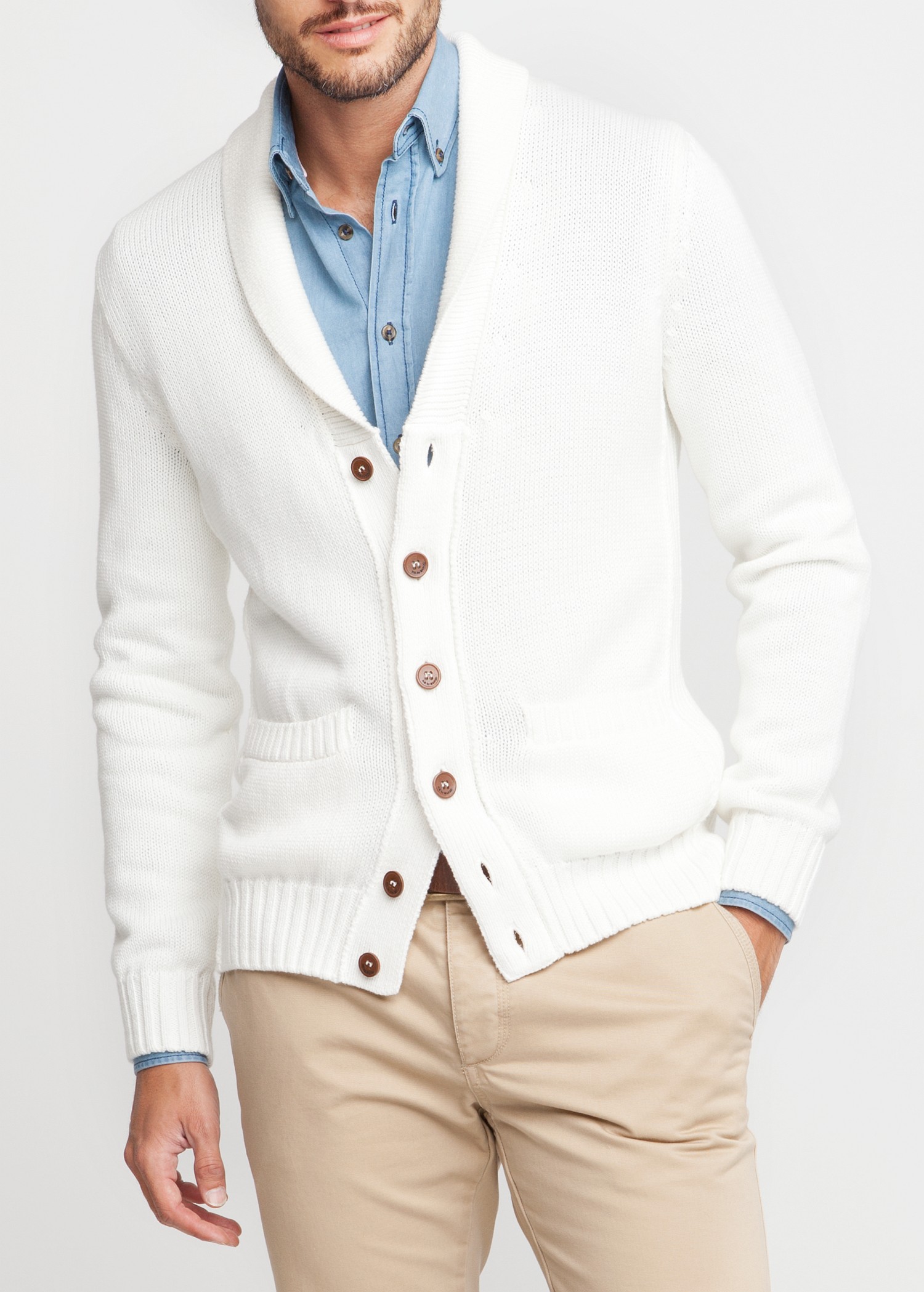 Lyst - Mango Shawl Collar Cotton Cardigan in White for Men