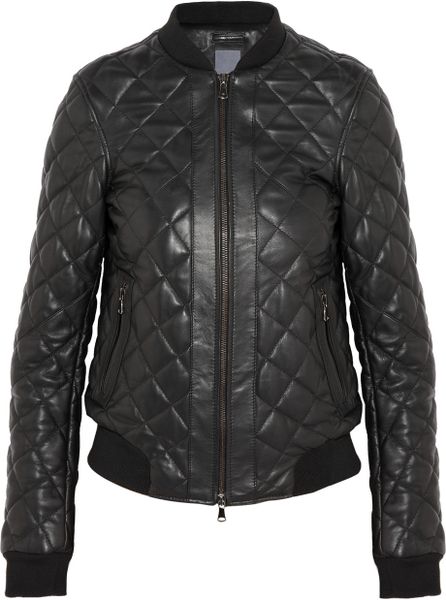 Lot78 Quilted Leather Bomber Jacket in Black | Lyst